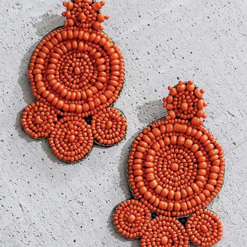 Orange Beaded Statement Earrings